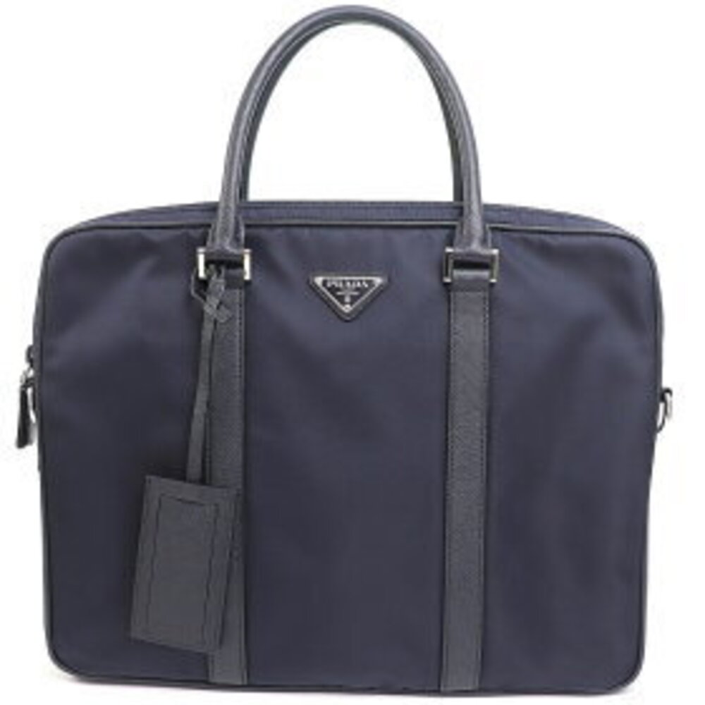 Prada Duffle Triangle Blue Briefcase Navy Document Business Logo Bag Tessuto